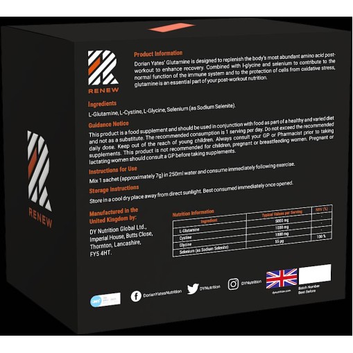 Renew Glutamine Sachets | with Glycine - Глутамин - Dorian Yates Nutrition Renew Glutamine Sachets | with Glycine 60x7 грама