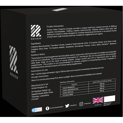 Renew Creatine Complex Sachets | 4-Component Creatine Matrix - Креатинови матрици с креатин монохидрат - Dorian Yates Nutrition Dorian Yates Nutrition Renew Creatine Complex Sachets | 4-Component Creatine Matrix 60x6,5 грама