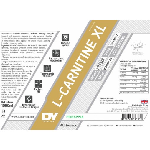 L-Carnitine XL Liquid - Течен L-Карнитин - Dorian Yates Nutrition Dorian Yates Nutrition L-Carnitine XL Liquid 1000ml.