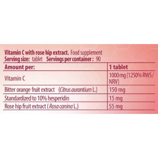 FA Nutrition Vitamin C 1000 with Rose Hips and Bitter Orange 90 Таблетки
