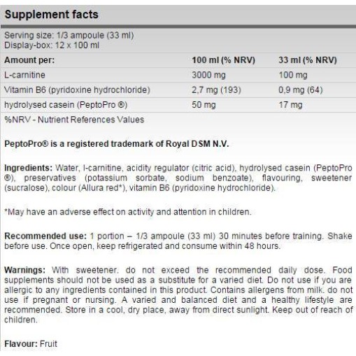 FA Nutrition L-Carnitine Shot 3000 12x100ml.