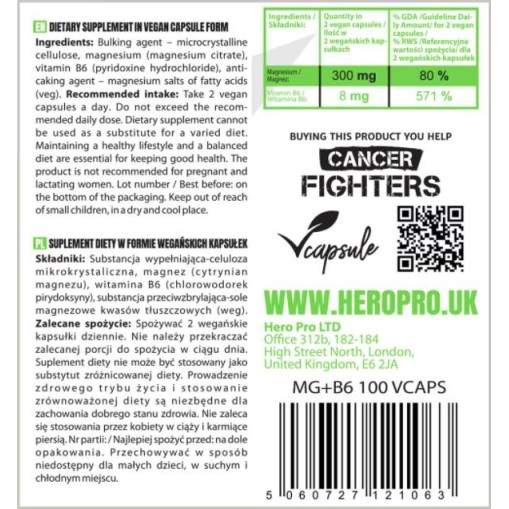 MG + B6 | Magnesium Citrate + B6 - Магнезиев цитрат - Hero.Lab Hero.Lab MG + B6 | Magnesium Citrate + B6 100 капсули