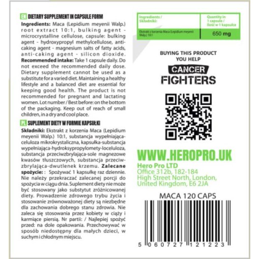 Hero.Lab Maca 650 mg 120 капсули Hero.Lab Maca 650 mg 120 капсули