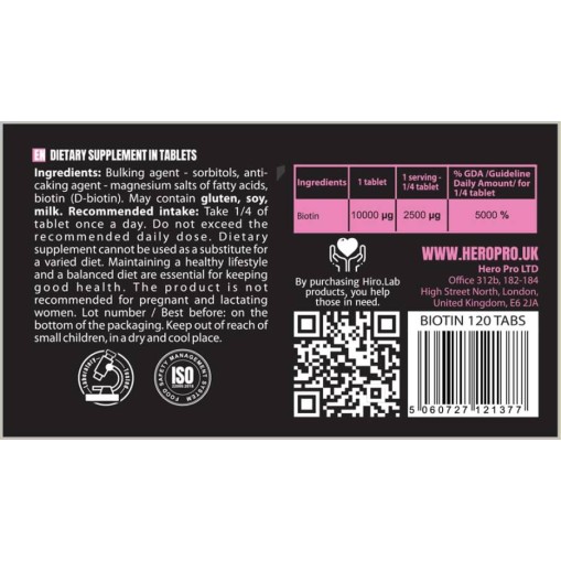 Hero.Lab Biotin 10.000 mcg 120 Таблетки Hero.Lab Biotin 10.000 mcg 120 Таблетки