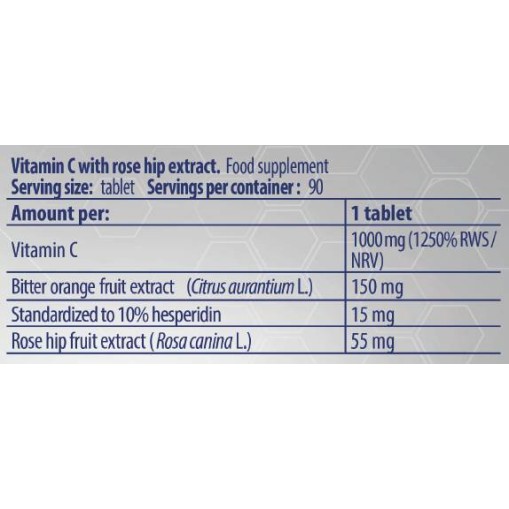 Vitamin C 1000 / with Rose Hips and Bitter Orange - Витамин C / Аскорбинова киселина - Kevin Levrone Kevin Levrone Vitamin C 1000 with Rose Hips and Bitter Orange 90 Таблетки