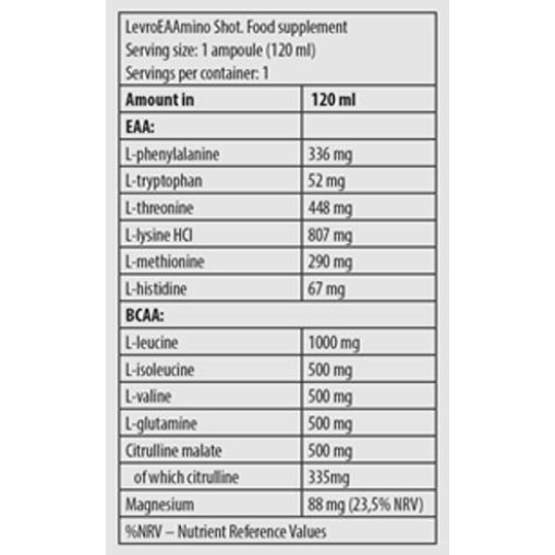 Kevin Levrone Levro EAAmino Shot Essential Amino Acids 120 мл, 1 Доза Kevin Levrone Levro EAAmino Shot Essential Amino Acids 120 мл, 1 Доза