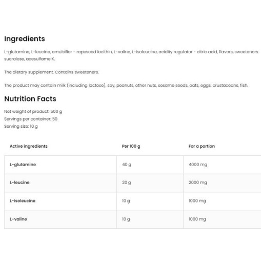 BCAA + GLUTAMINE Powder - BCAA с Глутамин - OstroVit OstroVit BCAA + GLUTAMINE Powder 500 грама