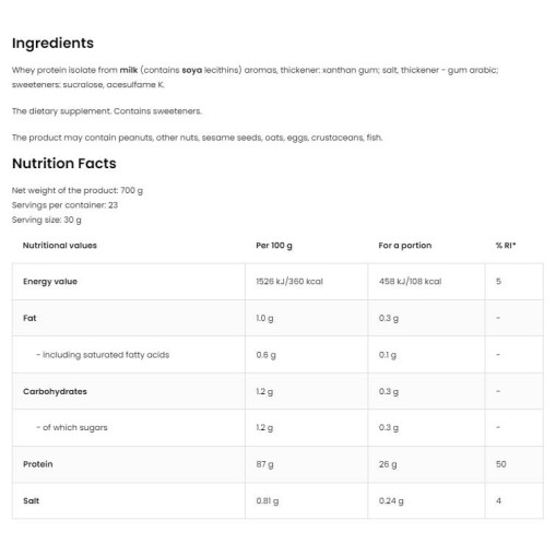 Whey Protein Isolate - Суроватъчен изолат - OstroVit OstroVit Whey Protein Isolate 700 грама