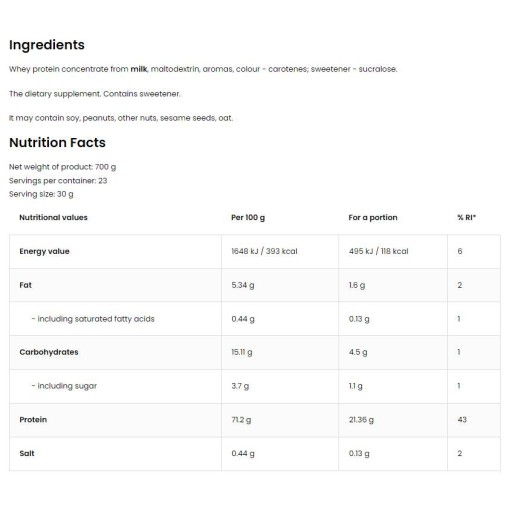 Whey Protein | 100 Whey Protein Concentrate + Keychain FREE - Суроватъчен протеин концентрат - OstroVit OstroVit Whey Protein 100% Whey Protein Concentrate 700 грама