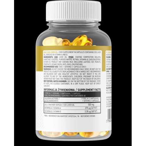 Cod Liver Oil 500 mg - Масло от дроб на треска - OstroVit OstroVit Cod Liver Oil 500 mg 60 гел капсули