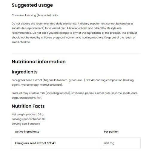 Fenugreek 600 mg / Vege - Сминдух / Фенугрийк - OstroVit OstroVit Fenugreek 600 mg / Vege 90 капсули