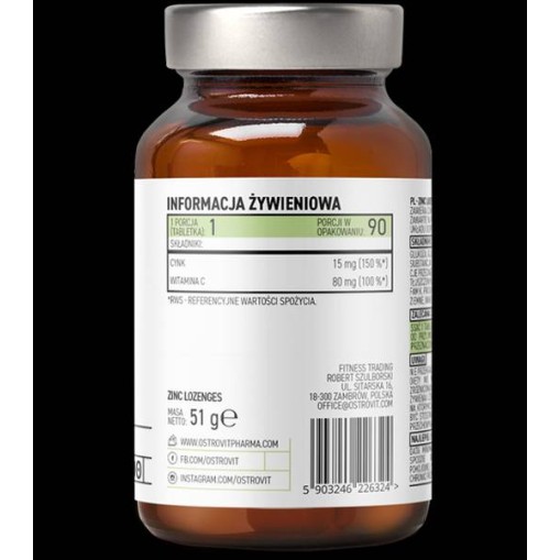 OstroVit Zinc Gluconate Lozenges + Vitamin C 90 Подезични таблетки OstroVit Zinc Gluconate Lozenges + Vitamin C 90 Подезични таблетки