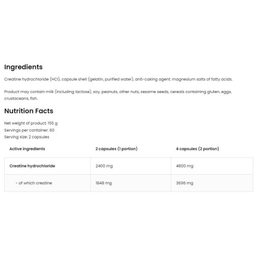 OstroVit Creatine HCL 2400 Creatine Hydrochloride 120 капсули OstroVit Creatine HCL 2400 Creatine Hydrochloride 120 капсули
