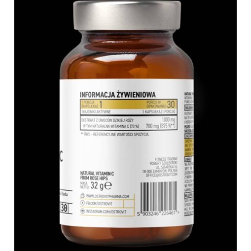 OstroVit Natural Vitamin C 1000 mg / from Rose Hips 30 капсули OstroVit Natural Vitamin C 1000 mg / from Rose Hips 30 капсули
