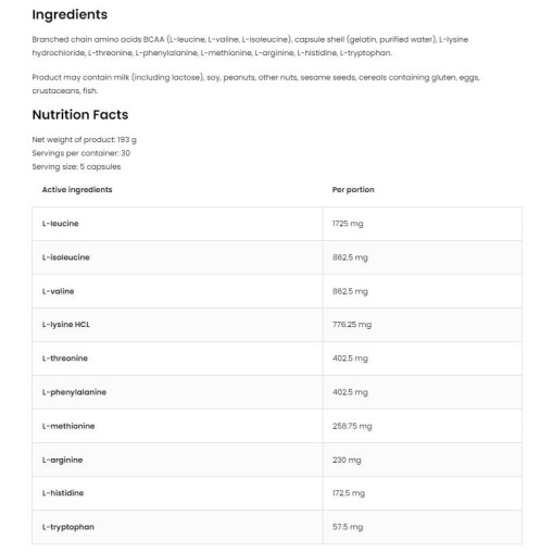 EAA 5750 / Essential Amino Acids - EAA - OstroVit OstroVit EAA 5750 / Essential Amino Acids 150 капсули