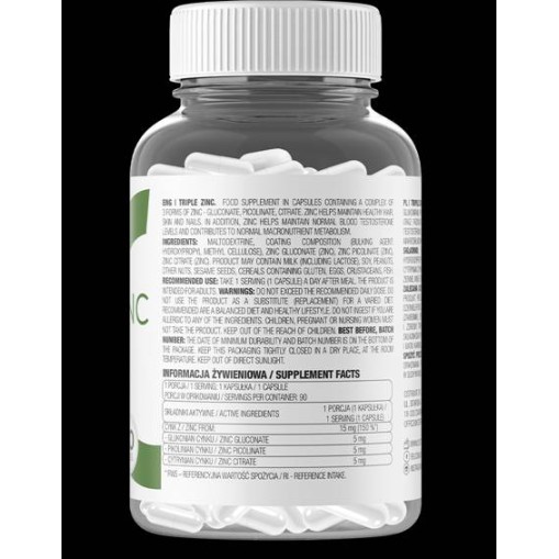 OstroVit Triple Zinc / Gluconate + Picolinate + Citrate 90 капсули OstroVit Triple Zinc / Gluconate + Picolinate + Citrate 90 капсули