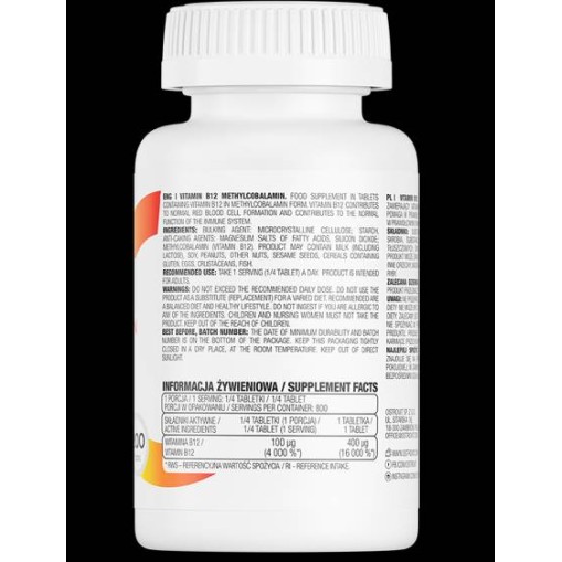 OstroVit Vitamin B12 / Methylcobalamin 400 mcg 200 Таблетки OstroVit Vitamin B12 / Methylcobalamin 400 mcg 200 Таблетки