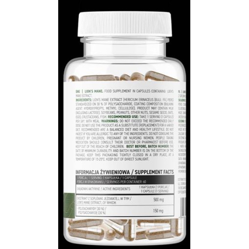 Lion's Mane 500 mg / Vege - Lion's Mane - OstroVit OstroVit Lion's Mane 500 mg / Vege 60 капсули