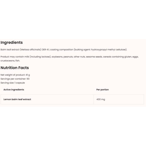 OstroVit Lemon Balm 400 mg | Vege - Маточина 90 капсули OstroVit Lemon Balm 400 mg | Vege - Маточина 90 капсули