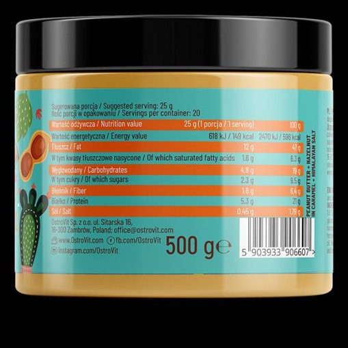 OstroVit Peanut Butter with Hazelnut in Caramel + Himalayan Salt | Crunchy 500 грама OstroVit Peanut Butter with Hazelnut in Caramel + Himalayan Salt | Crunchy 500 грама