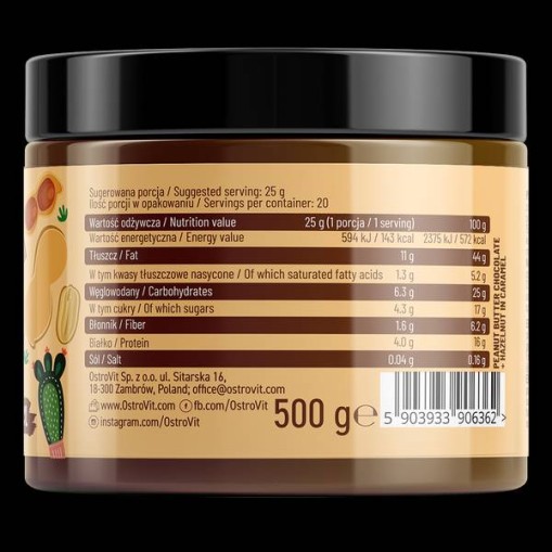 OstroVit Chocolate Peanut Butter with Hazelnut in Caramel | Crunchy 500 грама OstroVit Chocolate Peanut Butter with Hazelnut in Caramel | Crunchy 500 грама
