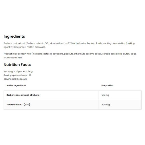 OstroVit Berberine HCl 500 mg 97% Berberis Root Extract 90 капсули