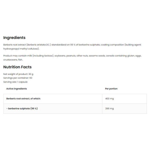 Berberine Sulphate 396 mg | 99 Berberis Root Extract - Берберин - OstroVit OstroVit Berberine Sulphate 396 mg | 99% Berberis Root Extract 60 капсули