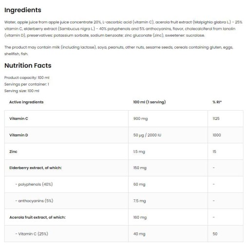OstroVit Immunity Shot | Vitamin C & D with Elderberry & Acerola 100 мл, 1 Доза OstroVit Immunity Shot | Vitamin C & D with Elderberry & Acerola 100 мл, 1 Доза