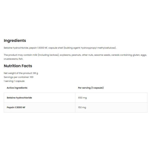 OstroVit Betaine HCl + Pepsin 100 капсули