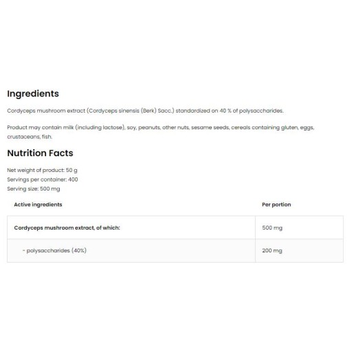 OstroVit Cordyceps Extract Powder 50 грама
