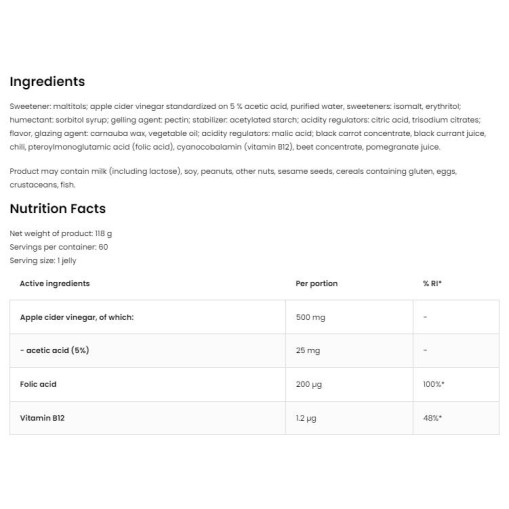 OstroVit Apple Cider Vinegar Gummies 60 желирани бонбони OstroVit Apple Cider Vinegar Gummies 60 желирани бонбони