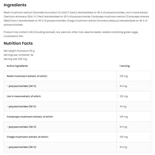 Quatro Mushroom Blend Powder | Lion's Mane ~ Reishi ~ Cordyceps ~ Chaga - Адаптогенни комплекси - OstroVit OstroVit Quatro Mushroom Blend Powder | Lion's Mane ~ Reishi ~ Cordyceps ~ Chaga 100 грама