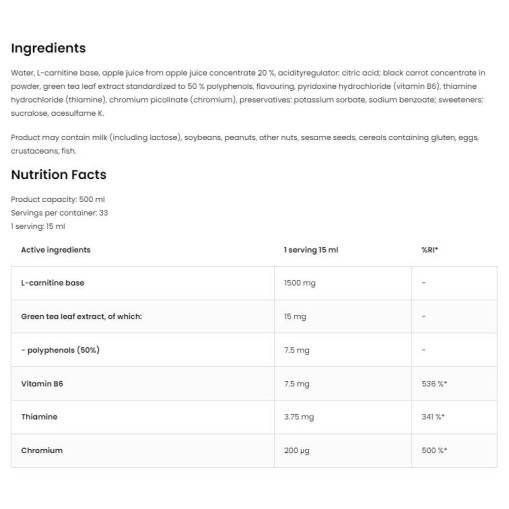 L-Carnitine Liquid | + Green Tea & Chromium - Течен L-Карнитин - OstroVit OstroVit L-Carnitine Liquid + Green Tea & Chromium 500 мл