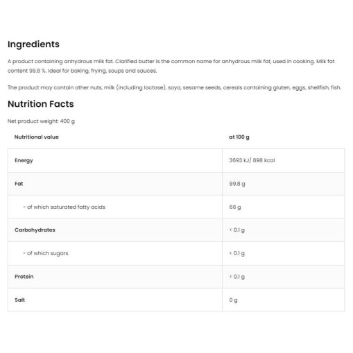 OstroVit Clarified Butter 99.8% Milk Fat 400 грама