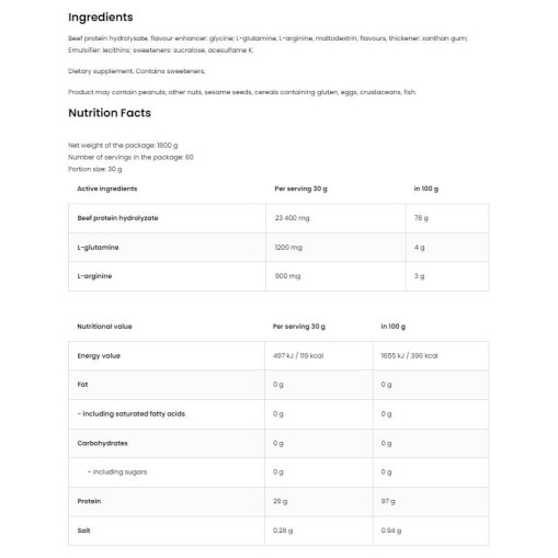 Beef Protein | Highest Quality Beef Protein Hydrolysate - Телешки протеин - OstroVit OstroVit Beef Protein Highest Quality Beef Protein Hydrolysate 1800 грама