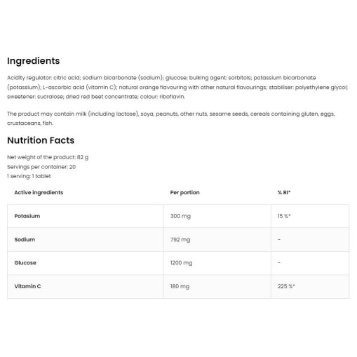 OstroVit Electrolyte Effervescent | Potassium, Sodium, Glucose & Vitamin C 20 ефервесцентни таблетки