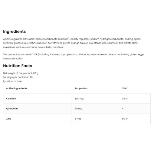 OstroVit Calcium & Quercetin & Zinc | Effervescent 20 ефервесцентни таблетки OstroVit Calcium & Quercetin & Zinc | Effervescent 20 ефервесцентни таблетки