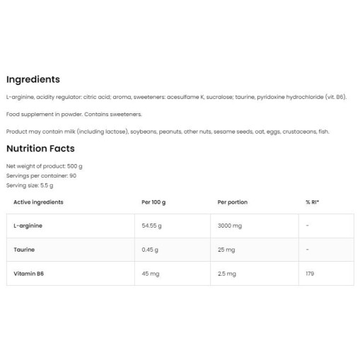 Arginine Powder - L-Аргинин - OstroVit OstroVit Arginine Powder 500 грама