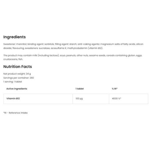 OstroVit Vitamin B12 Methylcobalamin | Lozenges 360 Подезични таблетки