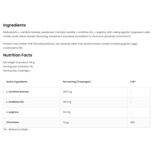 OstroVit L-Carnitine Lozenges 90 Подезични таблетки OstroVit L-Carnitine Lozenges 90 Подезични таблетки