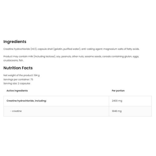 OstroVit Creatine HCL 2400 / Creatine Hydrochloride 150 капсули OstroVit Creatine HCL 2400 / Creatine Hydrochloride 150 капсули