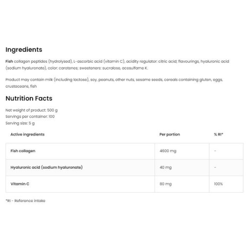OstroVit Marine Collagen & Hyaluronic Acid Powder | with Vitamin C 500 грама OstroVit Marine Collagen & Hyaluronic Acid Powder | with Vitamin C 500 грама