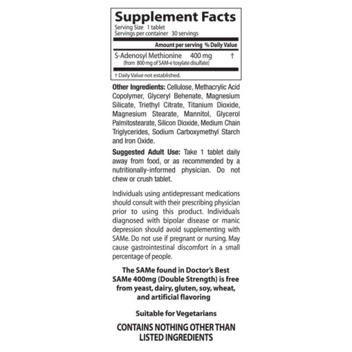 Doctor s Best SAM-e 400 mg Double-Strength - Здравословни добавки - Doctor s Best Здравословни добавки > Doctor s Best SAM-e 400 mg Double-Strength