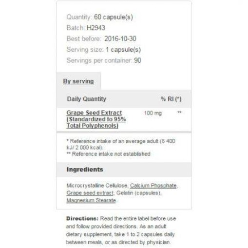 Prozis Foods Grape Seed Extract 100mg - - Prozis > Prozis Foods Grape Seed Extract 100mg
