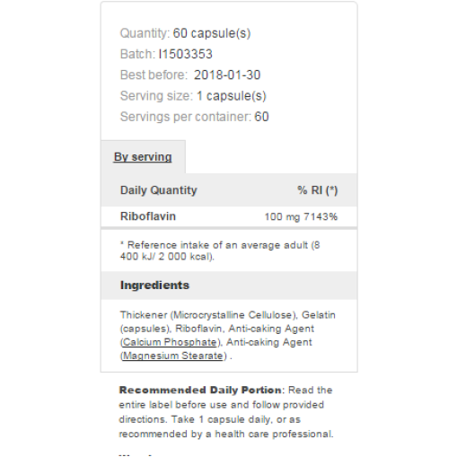 Prozis Foods Riboflavin Vitamin B2 100 mg - - Prozis > Prozis Foods Riboflavin Vitamin B2 100 mg